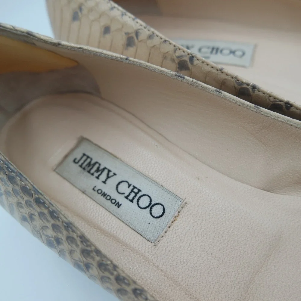 Vintage Jimmy Choo Beige Snakeskin Pointed Toe Kitten Heel Made in Italy Size 38